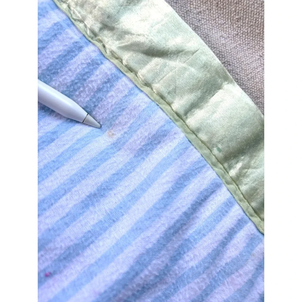 Vintage Strawberry Shortcake Baby Blanket Satin Trim Ruffle Blue White 30x30